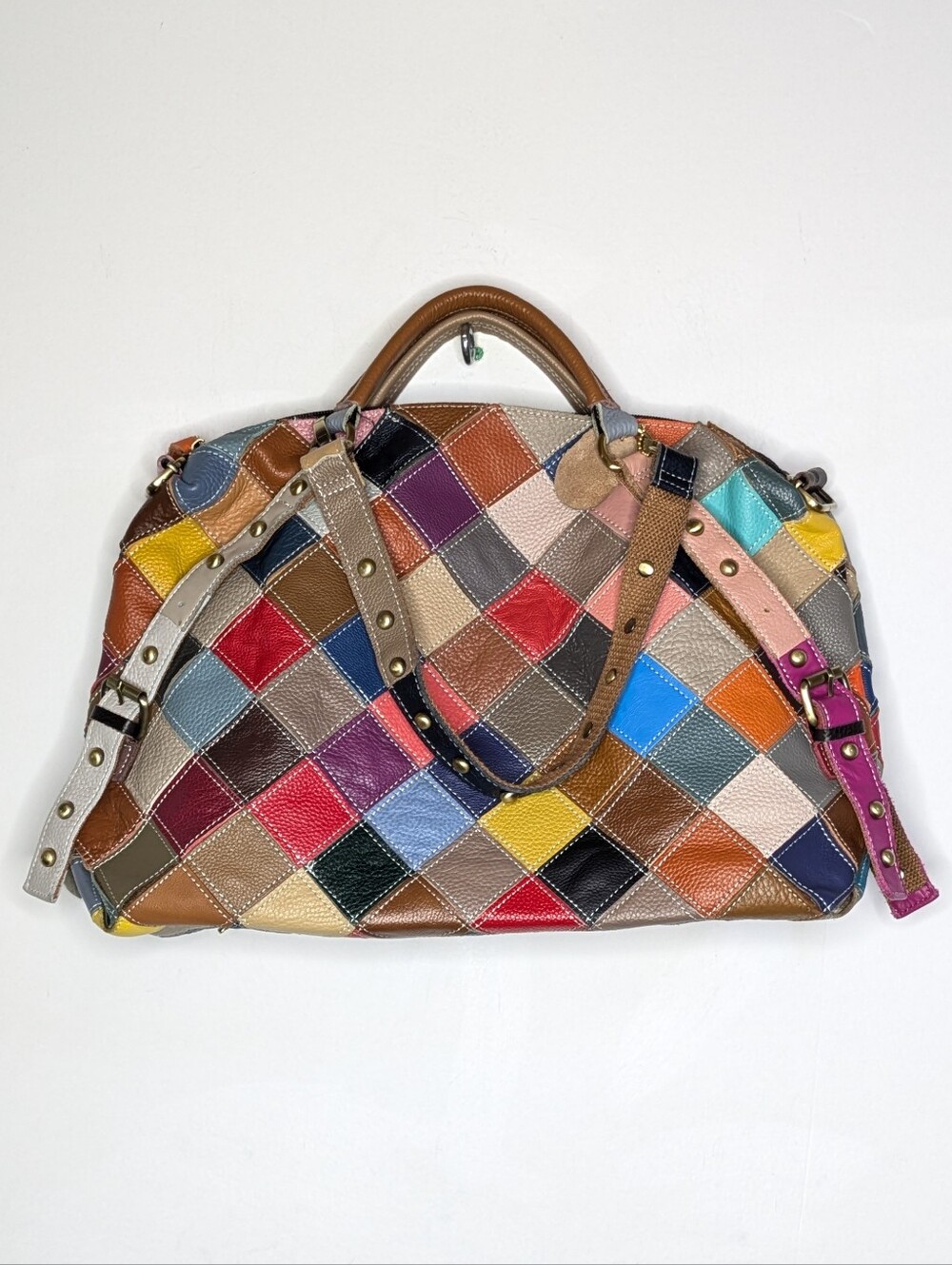Unbranded Colorful Leather Patchwork Boho Artsy Handbag